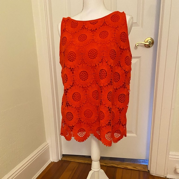 Reddish Orange Cotton lace tank top by Loft. - Picture 1 of 4